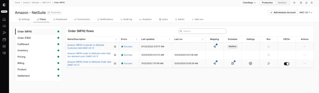 ClearBags NetSuite - Amazon FBM Integration